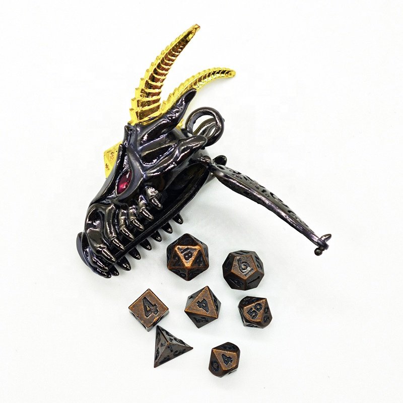 Dungeons and Dragons D20 Dragon Head Dice Charm Necklace Unique Polyhedral Metal Dice Box for DND Lover