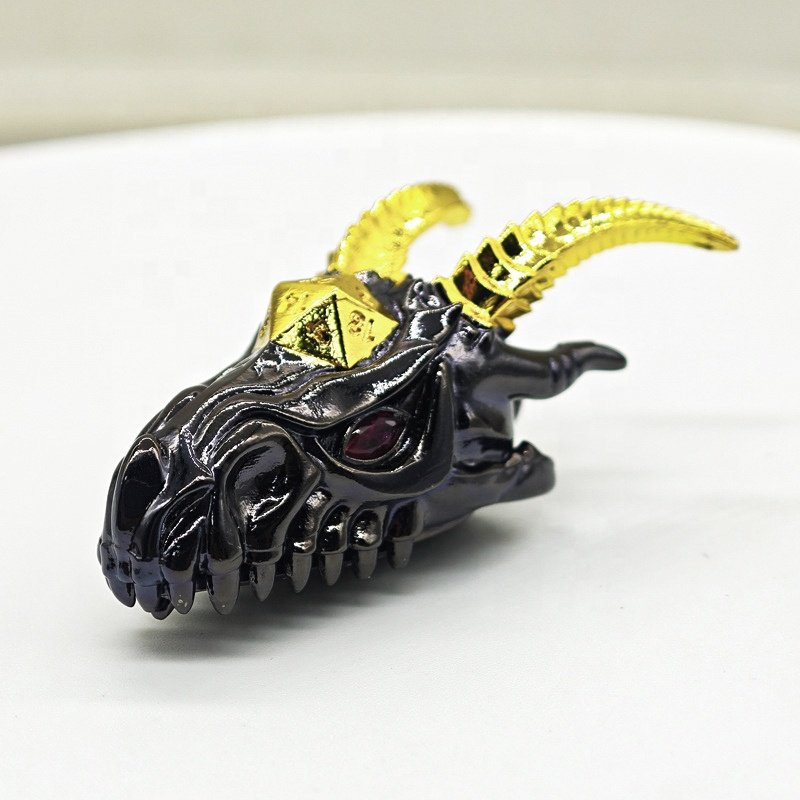 Dungeons and Dragons D20 Dragon Head Dice Charm Necklace Unique Polyhedral Metal Dice Box for DND Lover