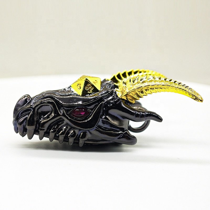 Dungeons and Dragons D20 Dragon Head Dice Charm Necklace Unique Polyhedral Metal Dice Box for DND Lover