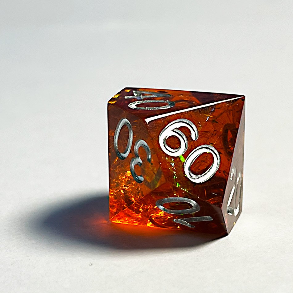 Full set Handmade Orange-red resin sharp edge dice custom for DND dice Role Playing Games