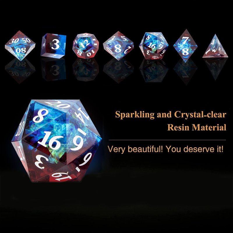 Transparent pointy resin dice set rpg Dungeons & Dragons and board game polyhedral dice can be customized