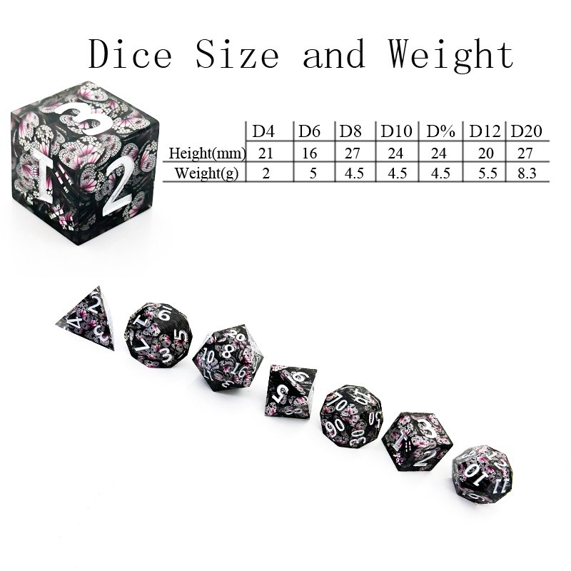 Customizable Transparent Resin RPG Polyhedral Dice Set for Dungeons & Dragons & Board Games Featuring Unique Pointy Design