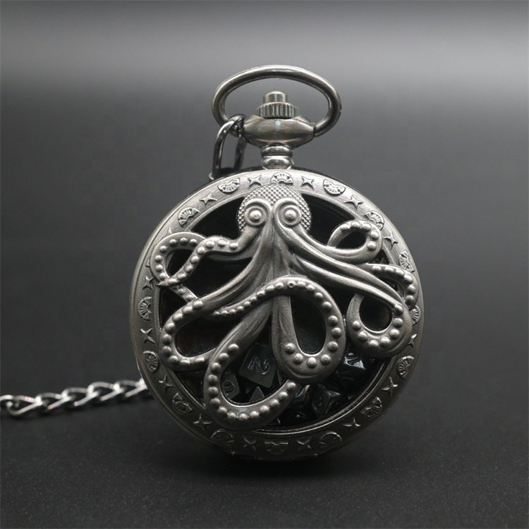 Gorgeous Gift Antique Brass Octopus-Hollow 6mm Small Tiny DND Metal Dice Set in Pocket Watch