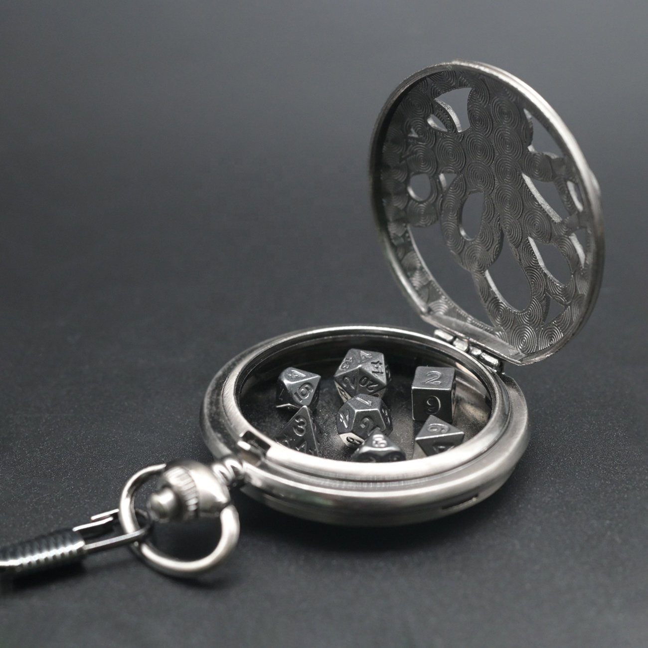 Gorgeous Gift Antique Brass Octopus-Hollow 6mm Small Tiny DND Metal Dice Set in Pocket Watch