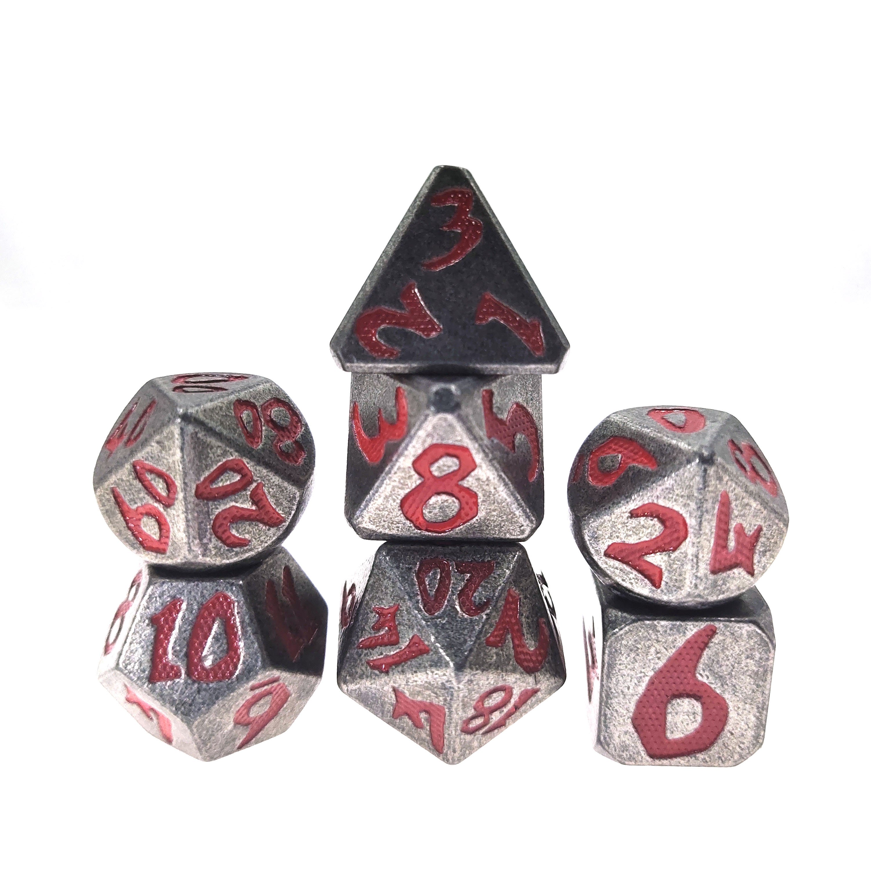 Pink Glowing Dice 7 PCS Polyhedral Dice Set for Rpg Dungeons And Dragons Board Game Metal Dice Set