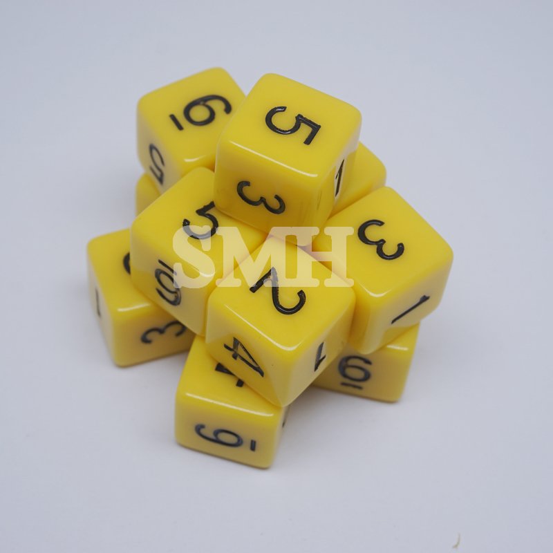 Blue / Yellow Plastic Colored 6 Sided 16MM Number /Digital 1-6 Dice for Education