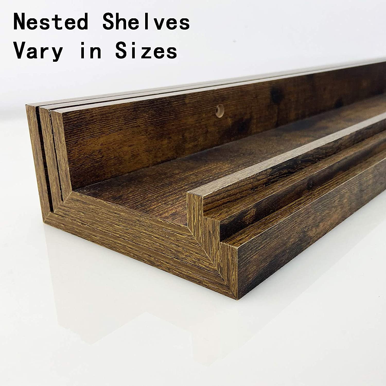 Custom 24 Inch Floating Shelves Wall Mounted Set of 3, Rustic Large Wall Shelves Picture Ledge Shelf for Bedroom Living Room