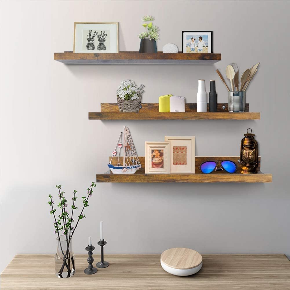 Custom 24 Inch Floating Shelves Wall Mounted Set of 3, Rustic Large Wall Shelves Picture Ledge Shelf for Bedroom Living Room