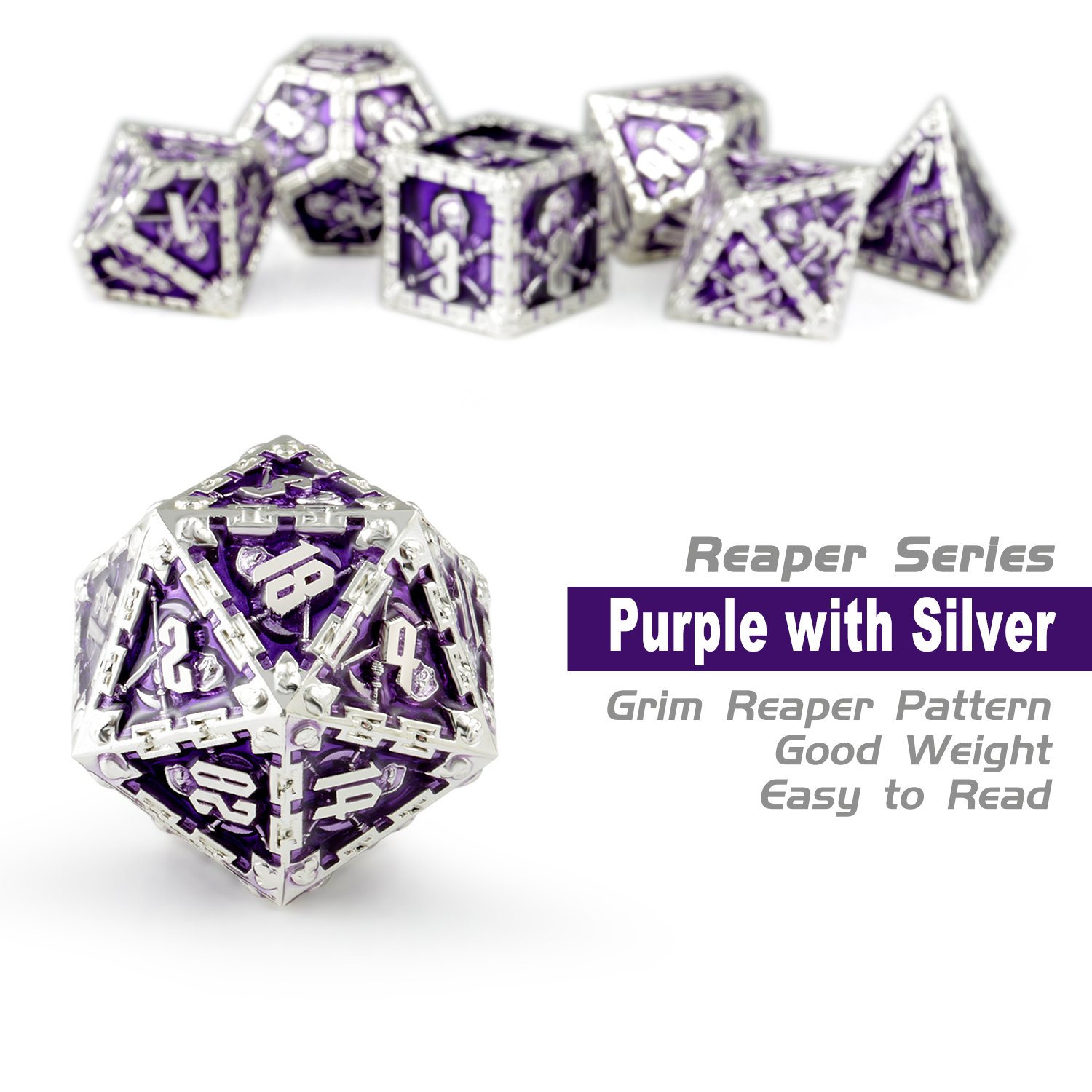 Free sample DND Metal Dice set, Custom The Reaper Metal D&D Dice Set D4 D6 D8 D10 D12 D20 for Dungeons and Dragons Game