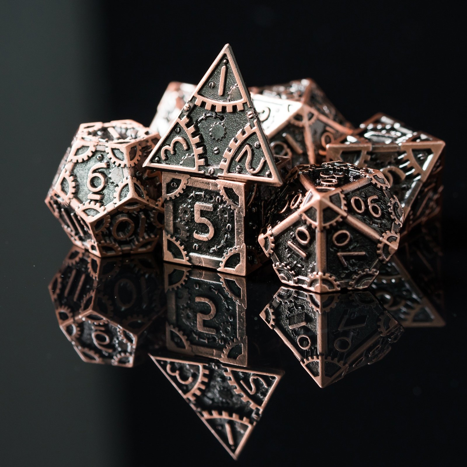 Udixi Metal Polyhedral RPG Board Games Dungeons and Dragons Steam Punk Dice Set Brushed Patinal