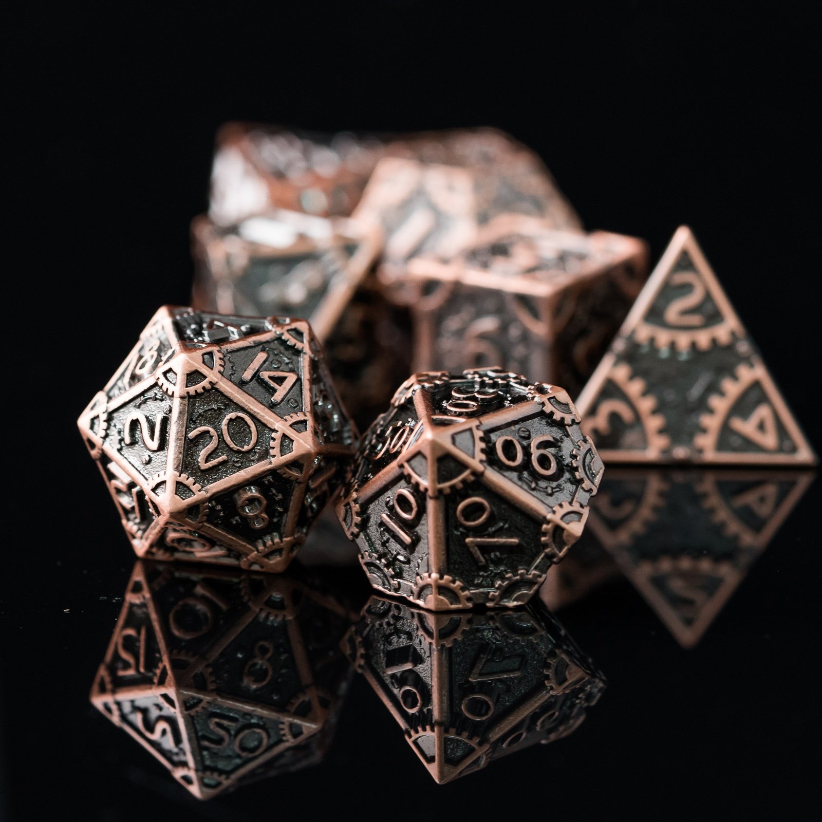 Udixi Metal Polyhedral RPG Board Games Dungeons and Dragons Steam Punk Dice Set Brushed Patinal