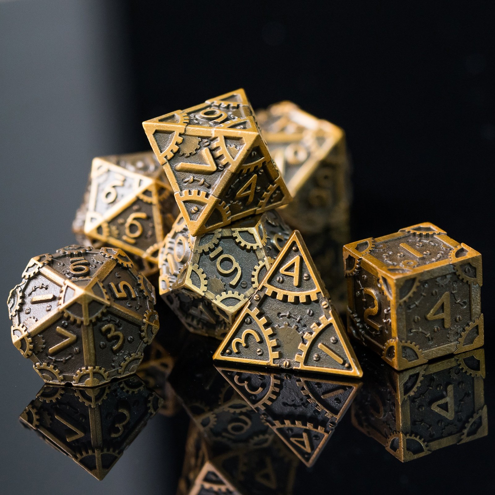 Udixi Metal Polyhedral RPG Board Games Dungeons and Dragons Steam Punk Dice Set Brushed Patinal