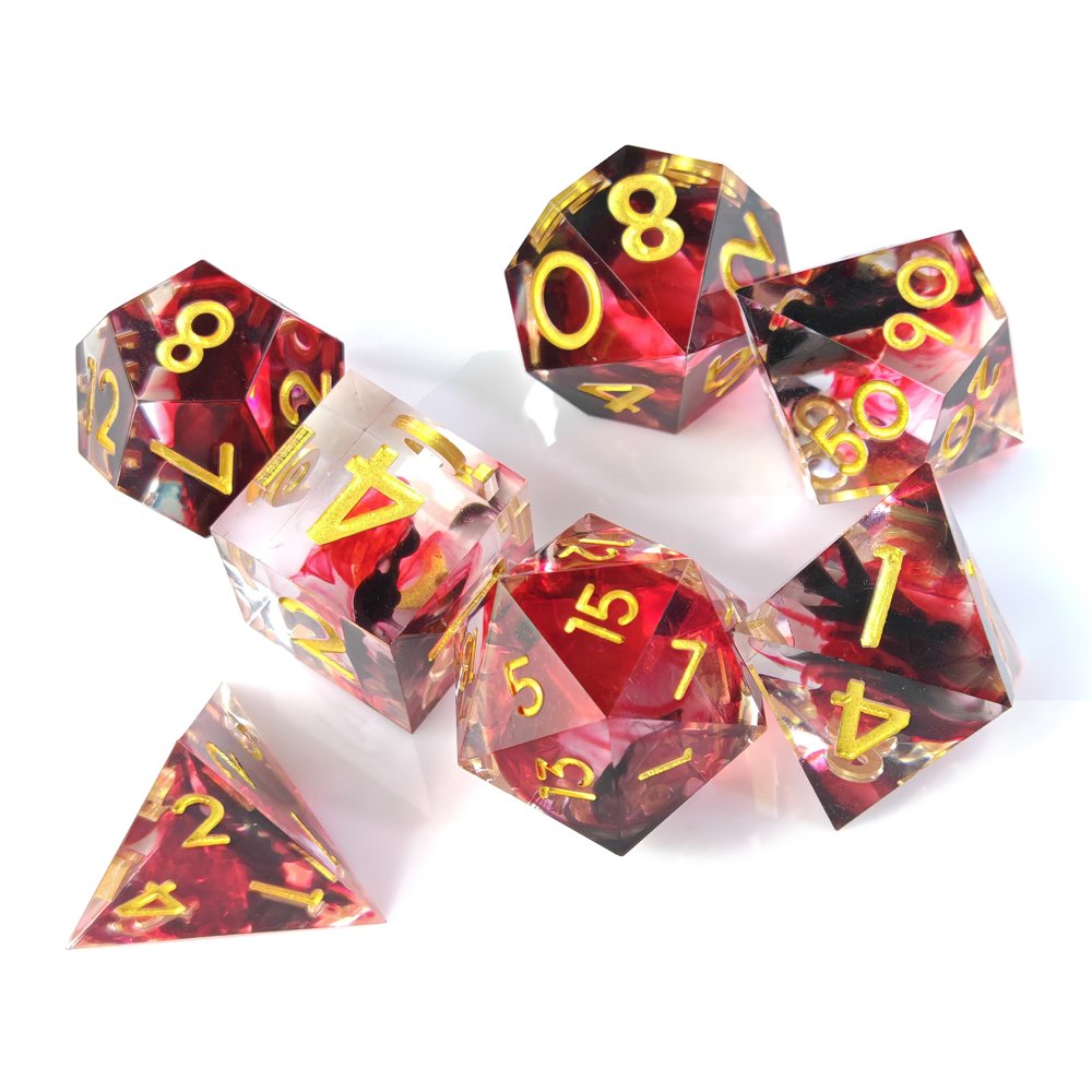 Red Dazzling Polyhedral DND Dice for Dungeons and Dragons RPG Board Game 7pcs Handmade Sharp Edge Resin Dice Set