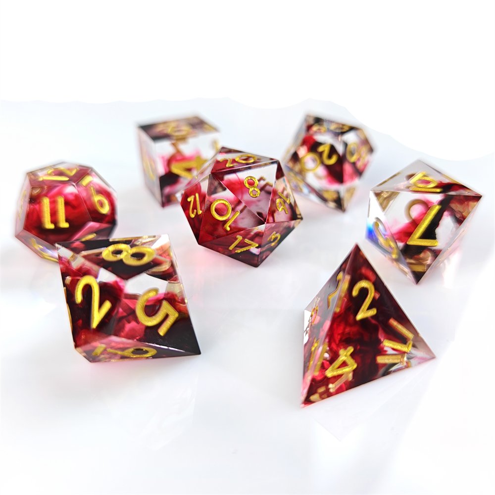 Red Dazzling Polyhedral DND Dice for Dungeons and Dragons RPG Board Game 7pcs Handmade Sharp Edge Resin Dice Set