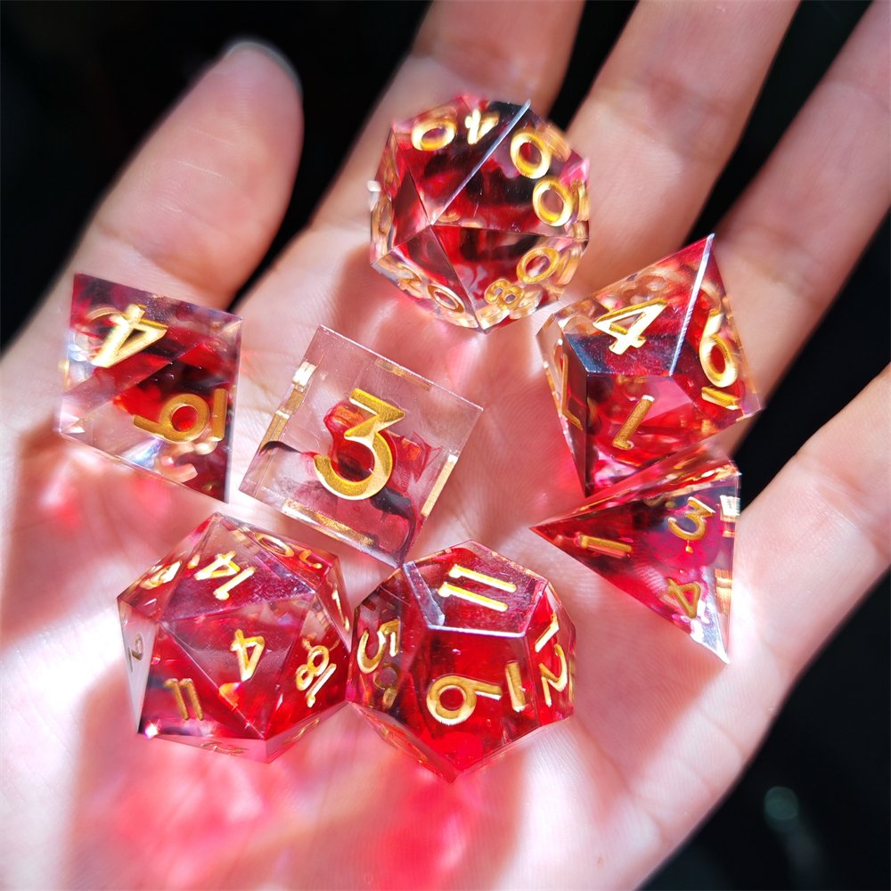 Red Dazzling Polyhedral DND Dice for Dungeons and Dragons RPG Board Game 7pcs Handmade Sharp Edge Resin Dice Set
