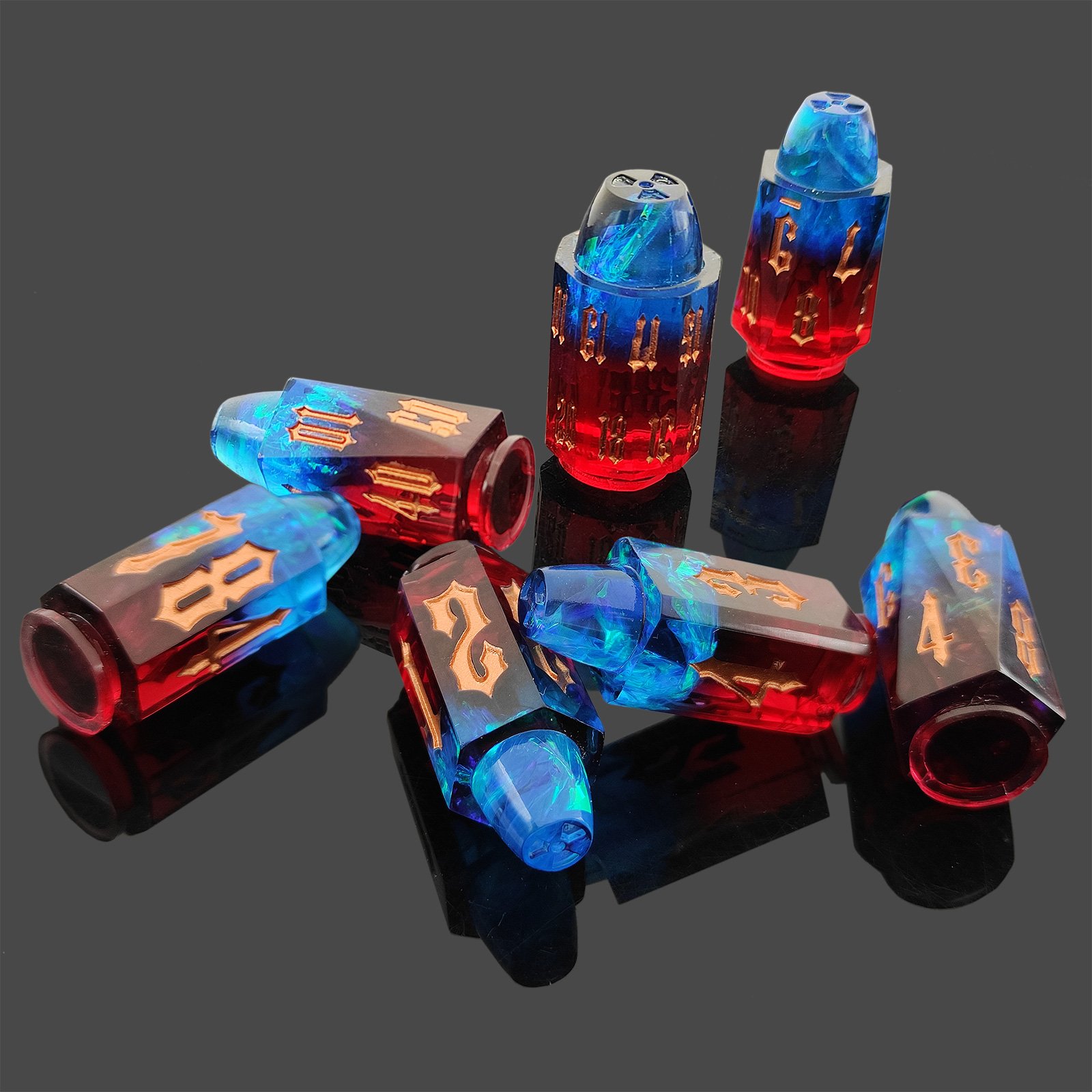 Custom Logo 6 Sided Roleplaying Game Dice Epoxy Custom Bullet Dice Maker Polyhedral Tabletop RPG Dice Set