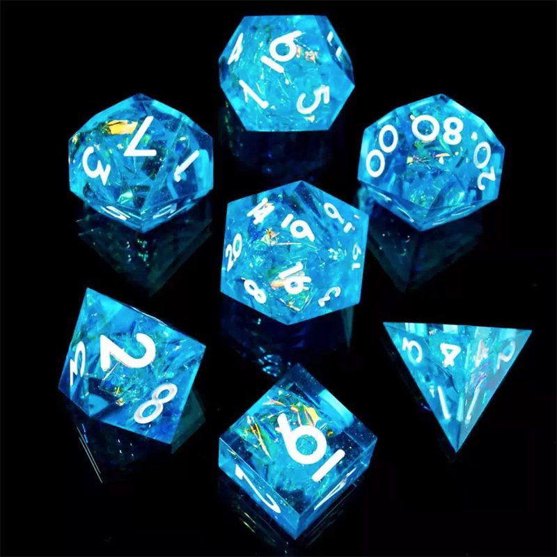 Custom logo clear resin dice set rpg Dungeons & Dragons and board game polyhedral dice