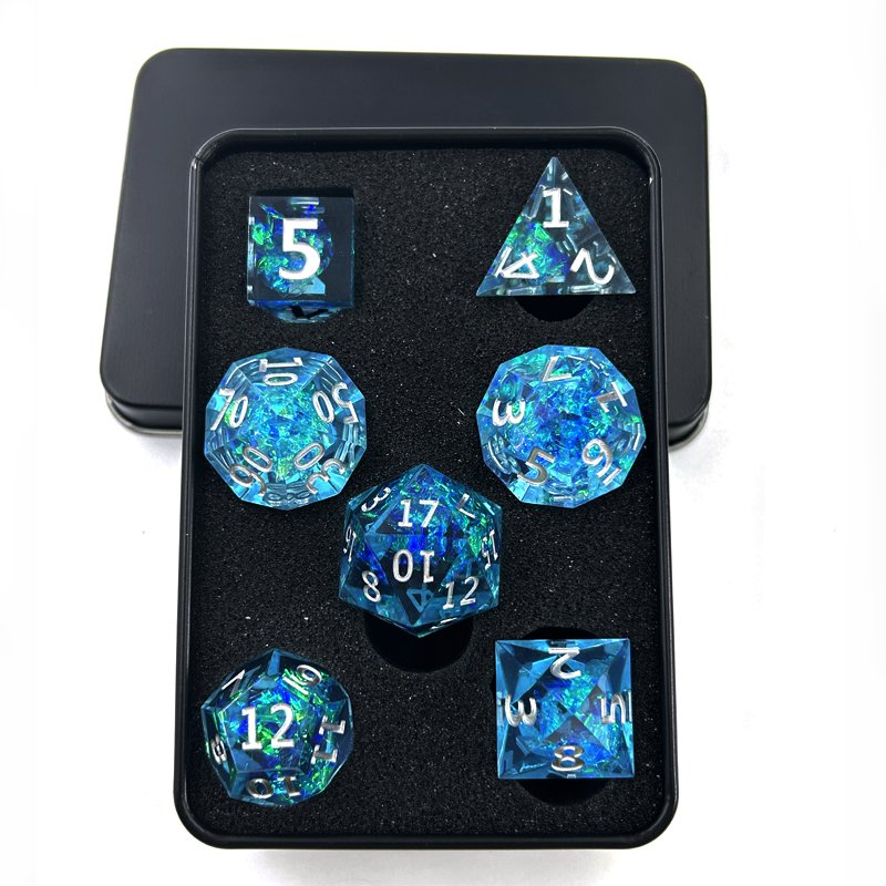 Custom logo clear resin dice set rpg Dungeons & Dragons and board game polyhedral dice