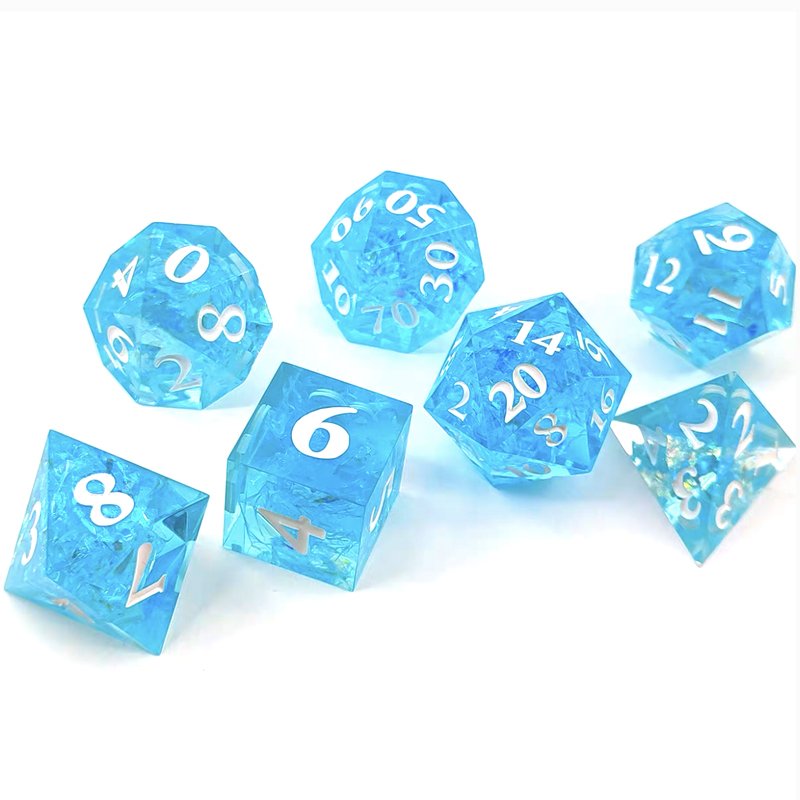 Custom logo clear resin dice set rpg Dungeons & Dragons and board game polyhedral dice