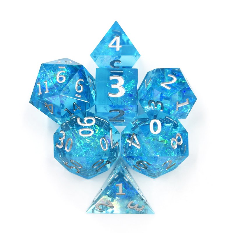 Custom logo clear resin dice set rpg Dungeons & Dragons and board game polyhedral dice