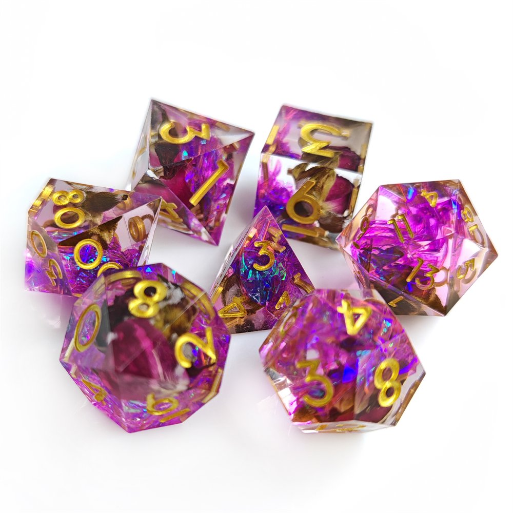 Polyhedral Liquid Core Botanical Flower Dice Set Dungeons and Dragons RPG Dice Accessories DND Resin Dice Set