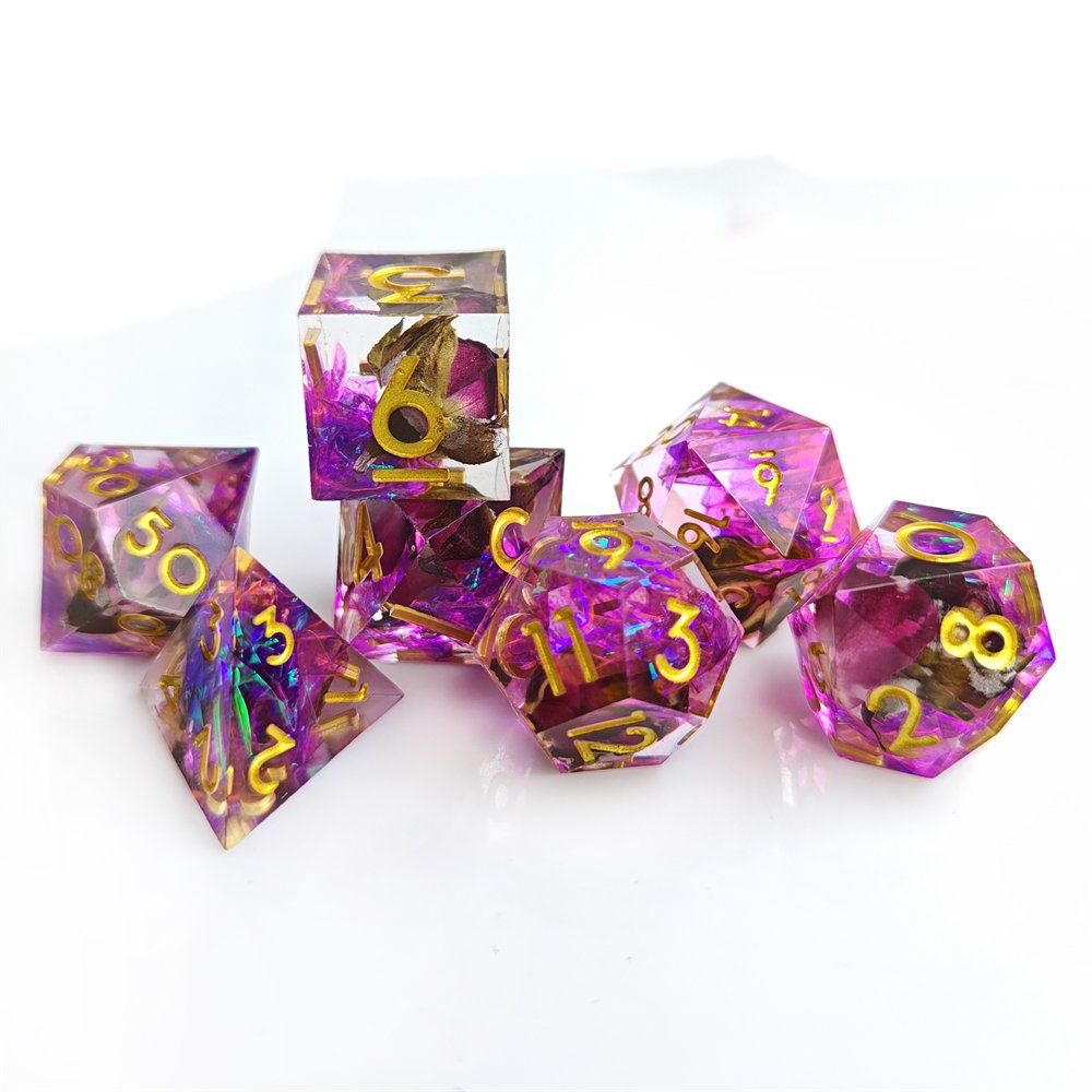 Polyhedral Liquid Core Botanical Flower Dice Set Dungeons and Dragons RPG Dice Accessories DND Resin Dice Set