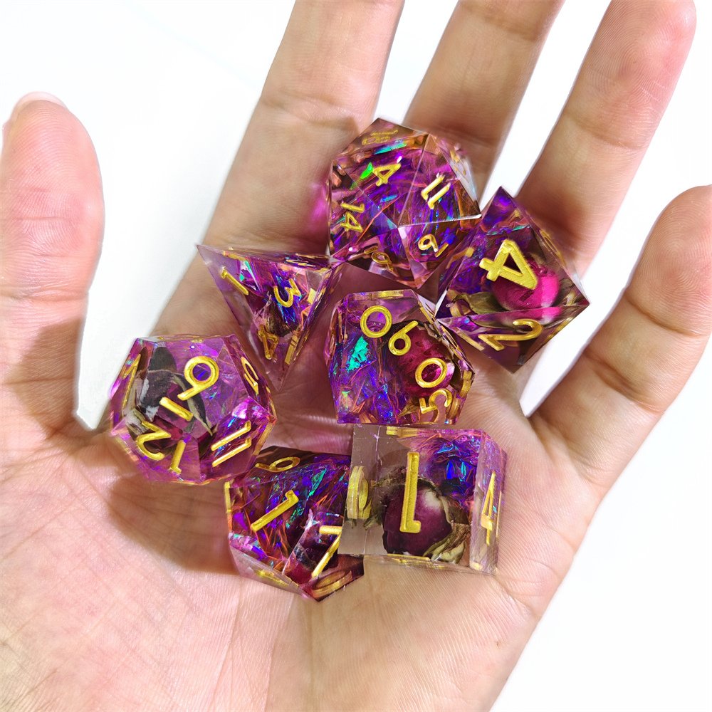 Polyhedral Liquid Core Botanical Flower Dice Set Dungeons and Dragons RPG Dice Accessories DND Resin Dice Set