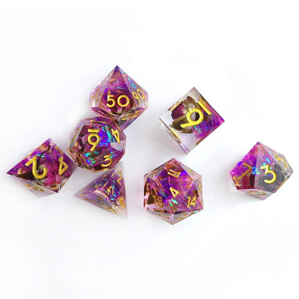 Polyhedral Liquid Core Botanical Flower Dice Set Dungeons and Dragons RPG Dice Accessories DND Resin Dice Set
