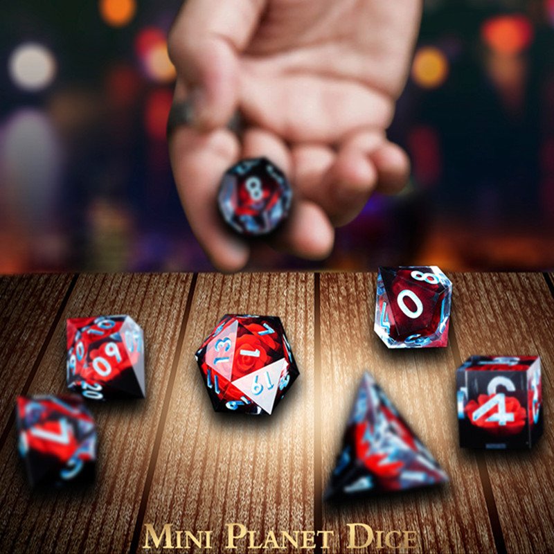 MINI PLANET DND Dice Set With Sharp Edges For TRPG Handmade Flower Polyhedral Dice Set Wholesale Custom Resin Dice DND Games