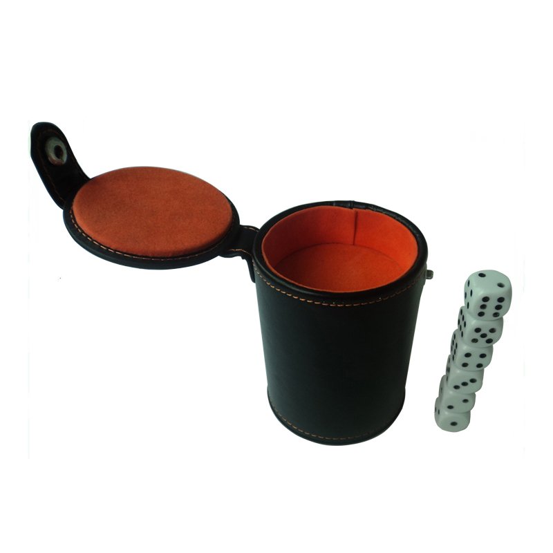 High Quality Backgammon Dice Cup Bulk Casino Custom Logo Printing PU/PVC Leather Dice Cup
