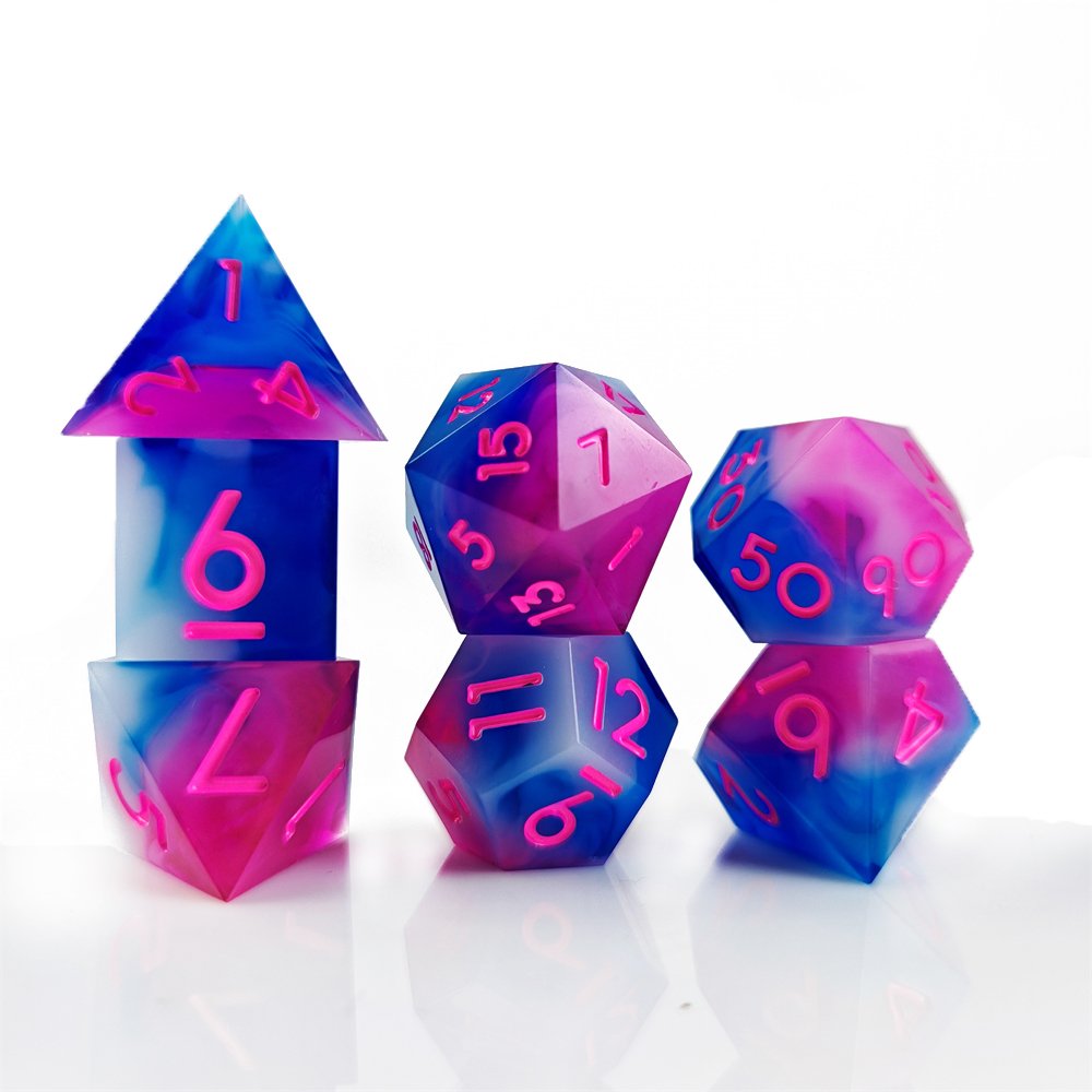 DND Dice Set for D&D RPG Dungeons and Dragons Role Playing Board Game Pink and Blue Color Mix Polyhedral Sharp Edge Resin Dice