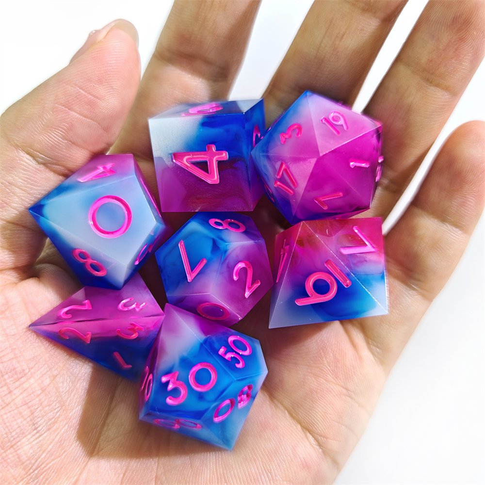 DND Dice Set for D&D RPG Dungeons and Dragons Role Playing Board Game Pink and Blue Color Mix Polyhedral Sharp Edge Resin Dice