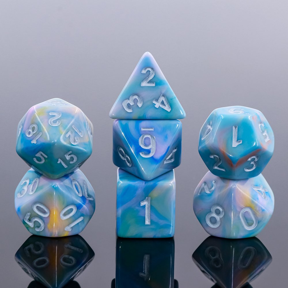 7-Piece RPG Dungeons Dragons Board Games Set Polyhedral D20 3-Color Blue Pind White Dice Blend Metal DnD Mixed Color Dice