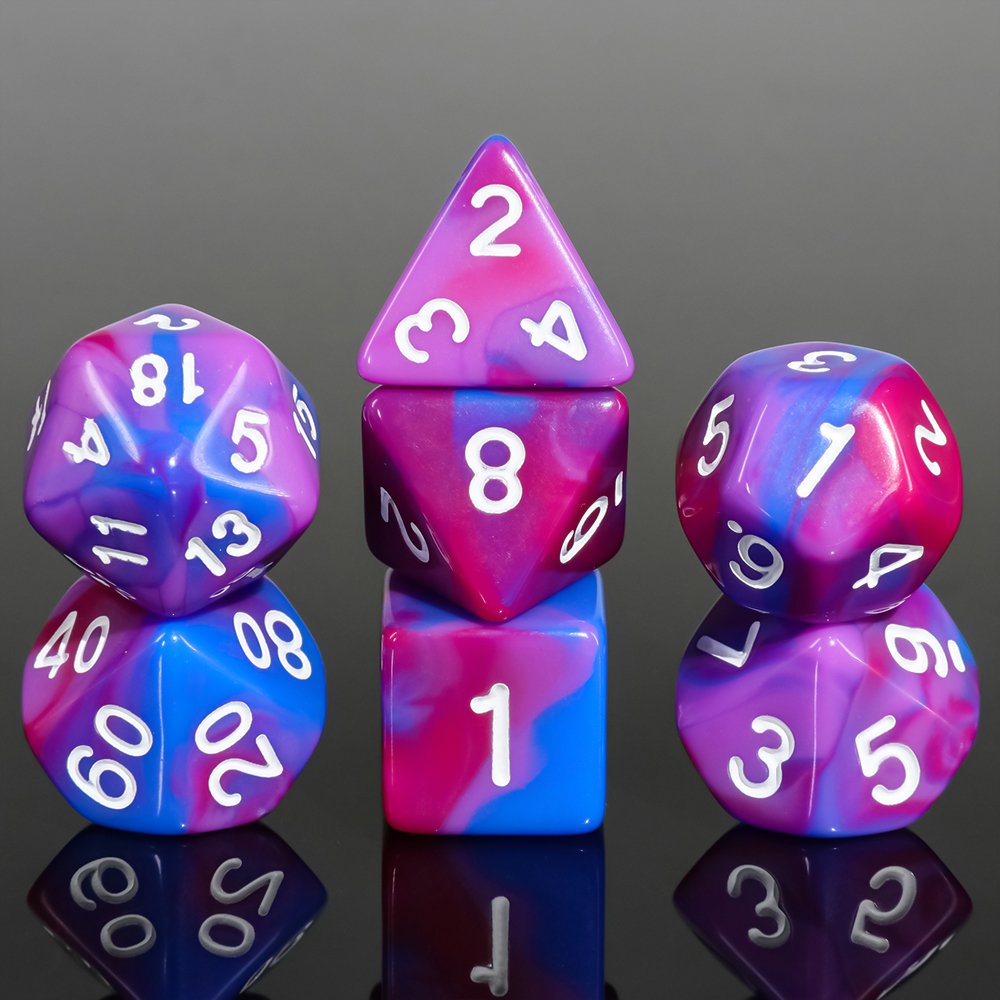 7-Piece RPG Dungeons Dragons Board Games Set Polyhedral D20 3-Color Blue Pind White Dice Blend Metal DnD Mixed Color Dice