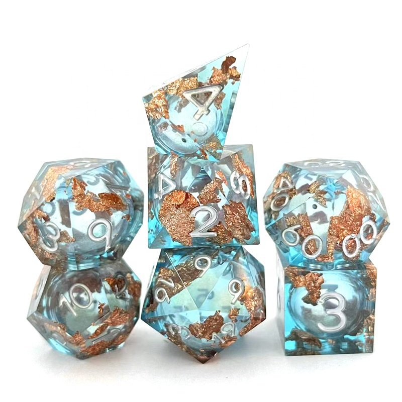Handmade Resin Liquid Core Dice Polyhedron Set Sharp Edge D&D Dice for Board Game Cosplay Dice