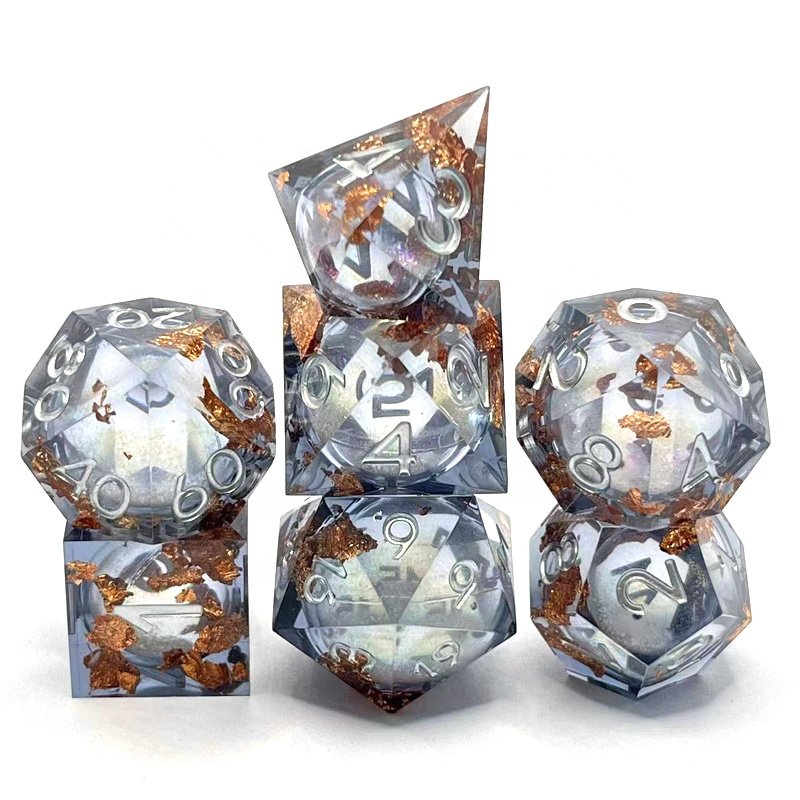 Handmade Resin Liquid Core Dice Polyhedron Set Sharp Edge D&D Dice for Board Game Cosplay Dice