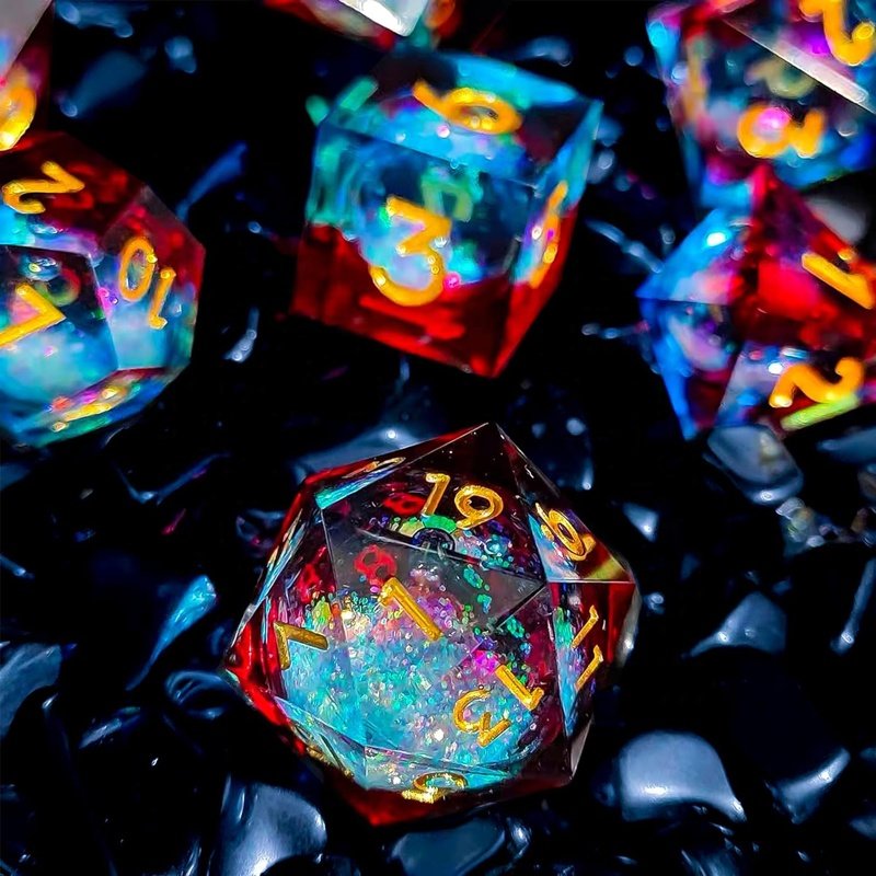 Handmade Resin Liquid Core Dice Polyhedron Set Sharp Edge D&D Dice for Board Game Cosplay Dice