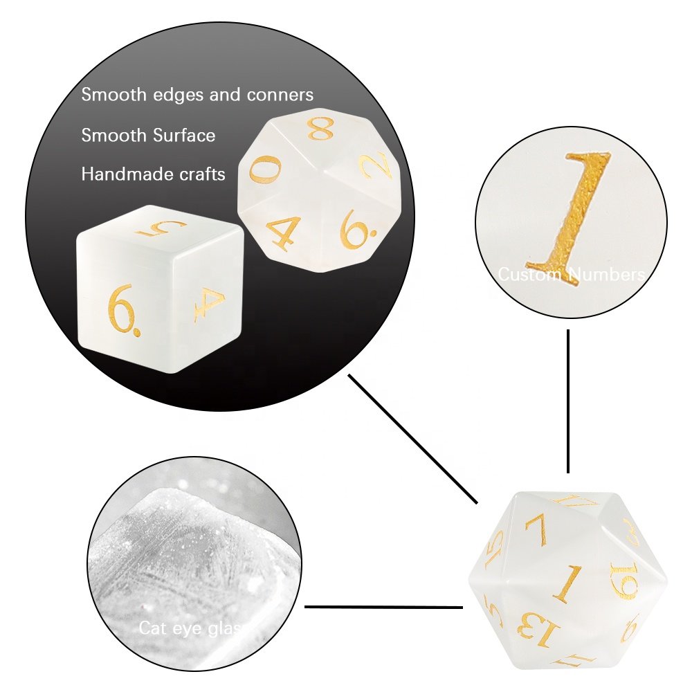 Custom Dices D10 Artificial Gemstone Dice White Cat Eye Glass Dice For Gaming