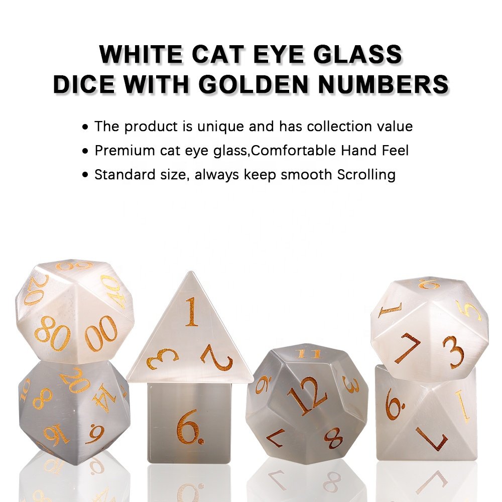 Custom Dices D10 Artificial Gemstone Dice White Cat Eye Glass Dice For Gaming
