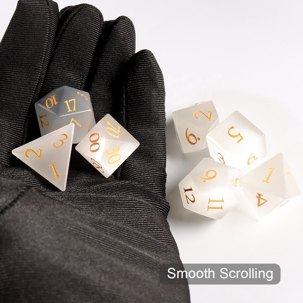 Custom Dices D10 Artificial Gemstone Dice White Cat Eye Glass Dice For Gaming