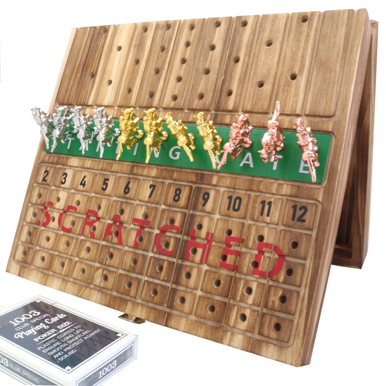 Wood 11 Luxurious Durable Classic Metal Horses 2 Dice 1 Boxes of Cards Thickened Solid Wood Horse Racing Game