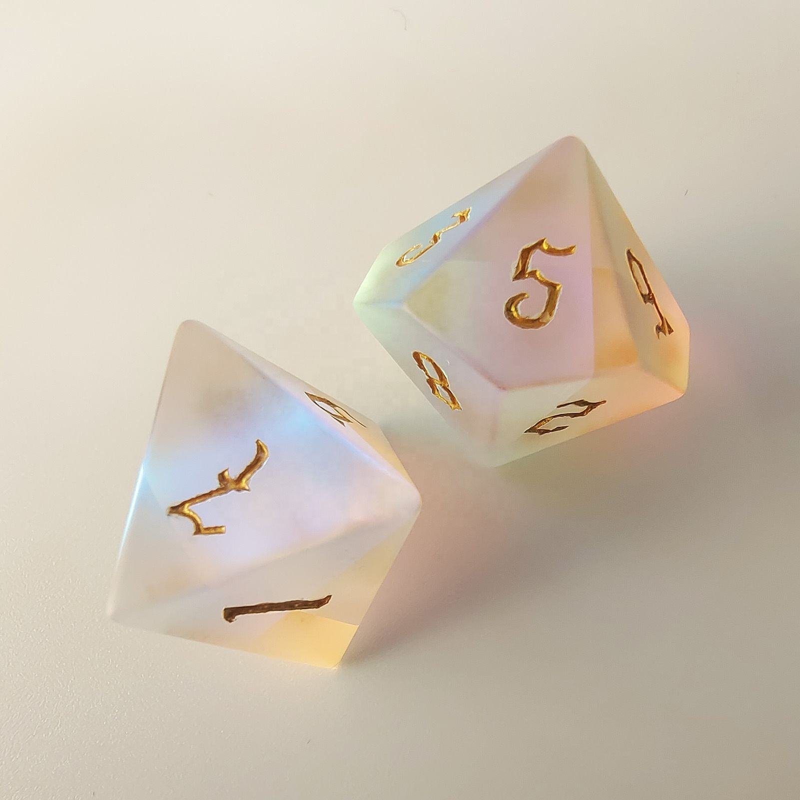 factory wholesale hot-selling frosted K9 rainbow glass gemstone dice set for Dungeons and Dragon RPG