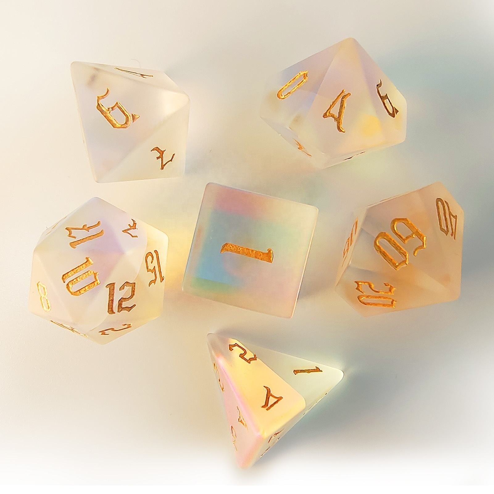 factory wholesale hot-selling frosted K9 rainbow glass gemstone dice set for Dungeons and Dragon RPG