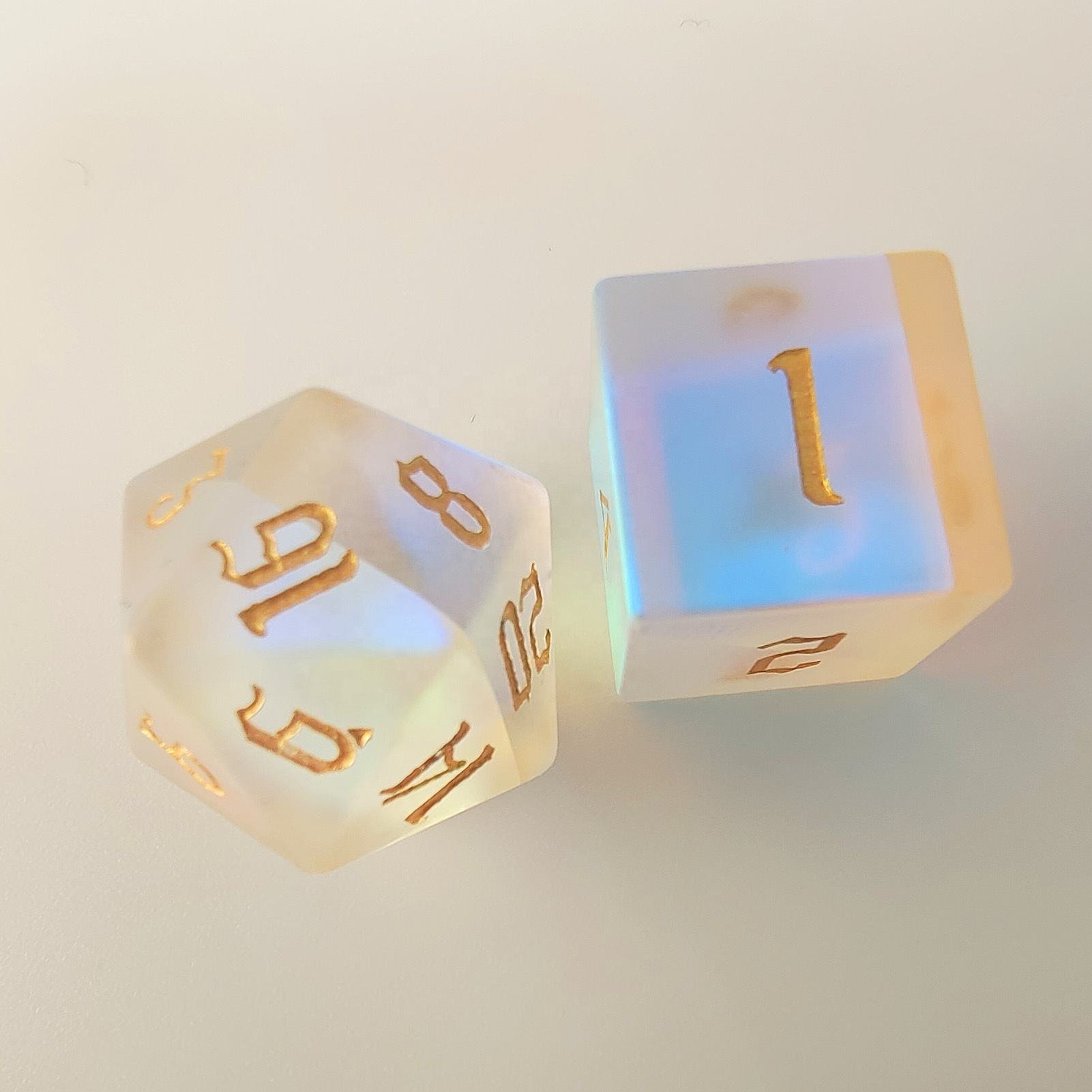 factory wholesale hot-selling frosted K9 rainbow glass gemstone dice set for Dungeons and Dragon RPG
