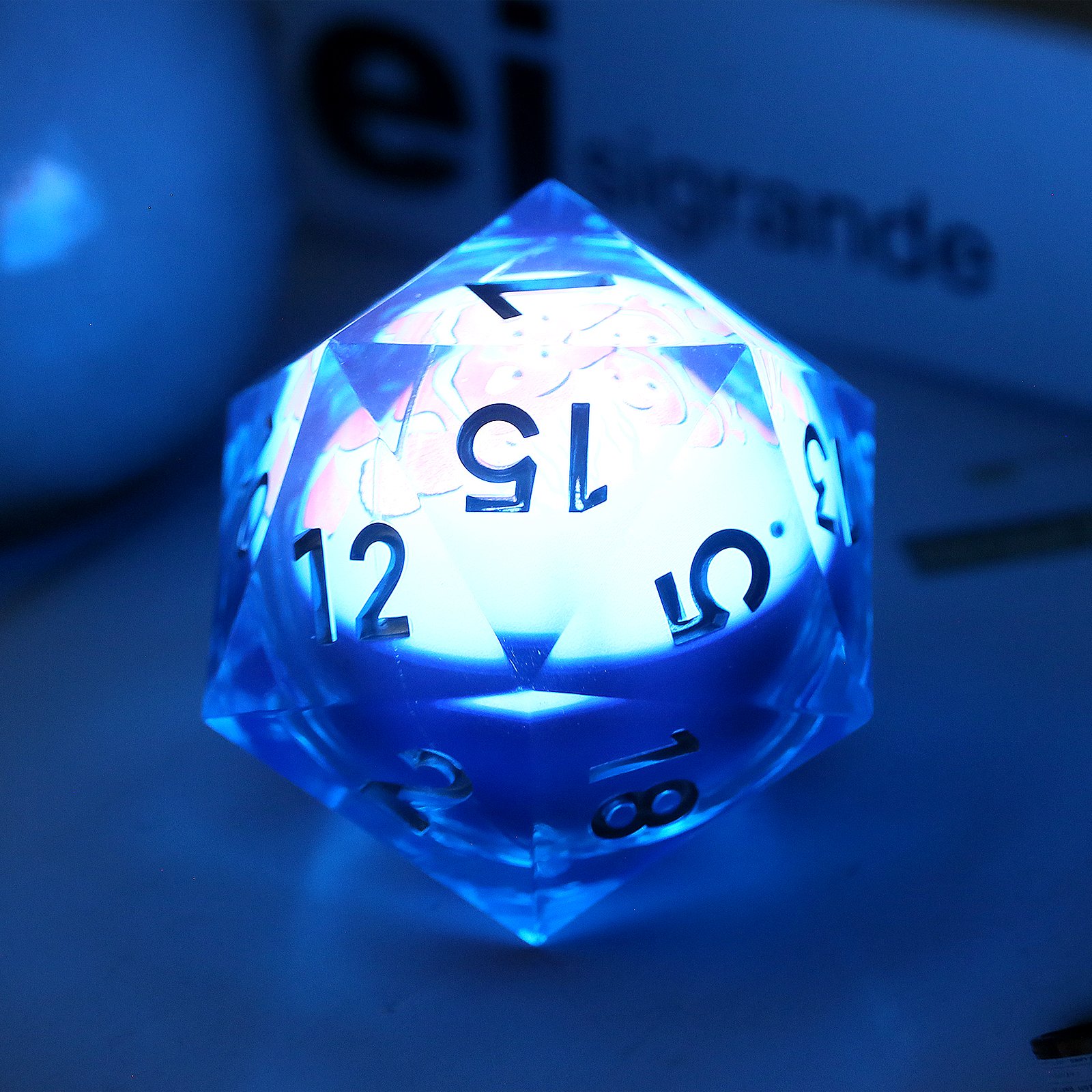 Giant LED 20-Sided Die 55mm Sharp Edge D20 Dice Resin D20 Dice with Fish for TTRPG Role Playing Game
