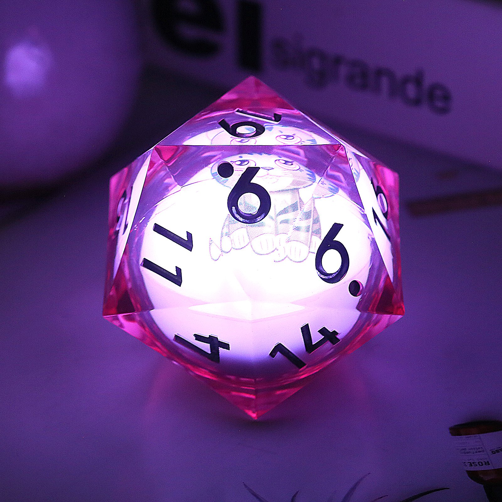 Giant LED 20-Sided Die 55mm Sharp Edge D20 Dice Resin D20 Dice with Fish for TTRPG Role Playing Game