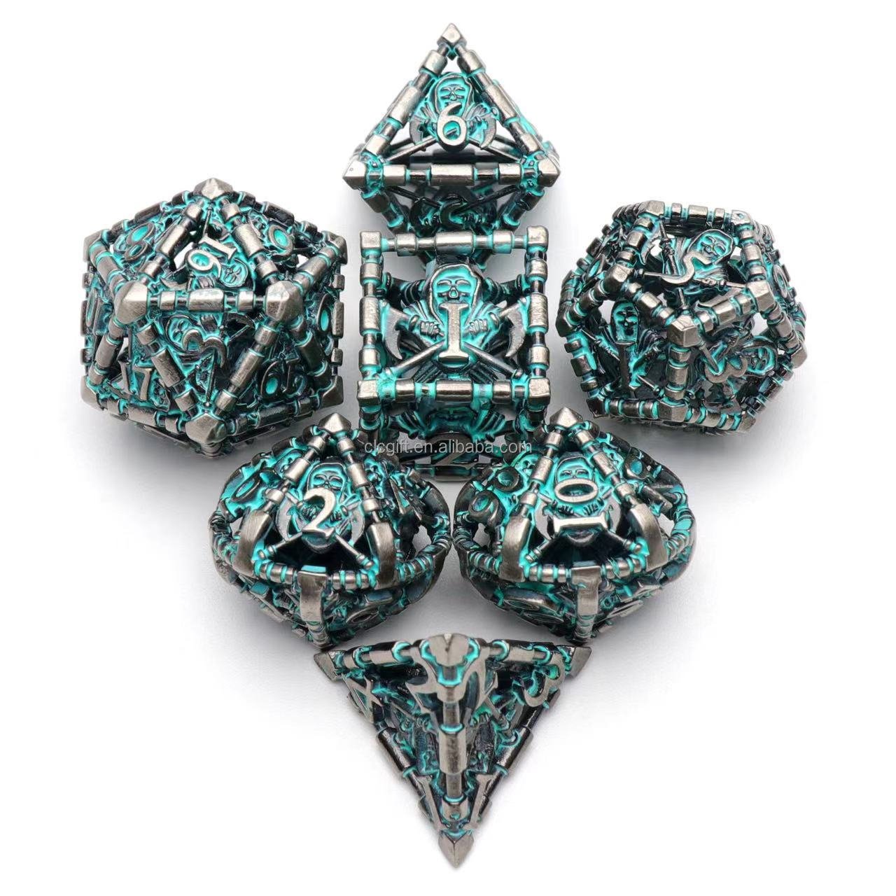 Metal Polyhedral Dice Set Role Playing D&D Hollow Grim Reaper Dice Gaming Dice for Table Game RPG MTG Pathfinder Warhammer