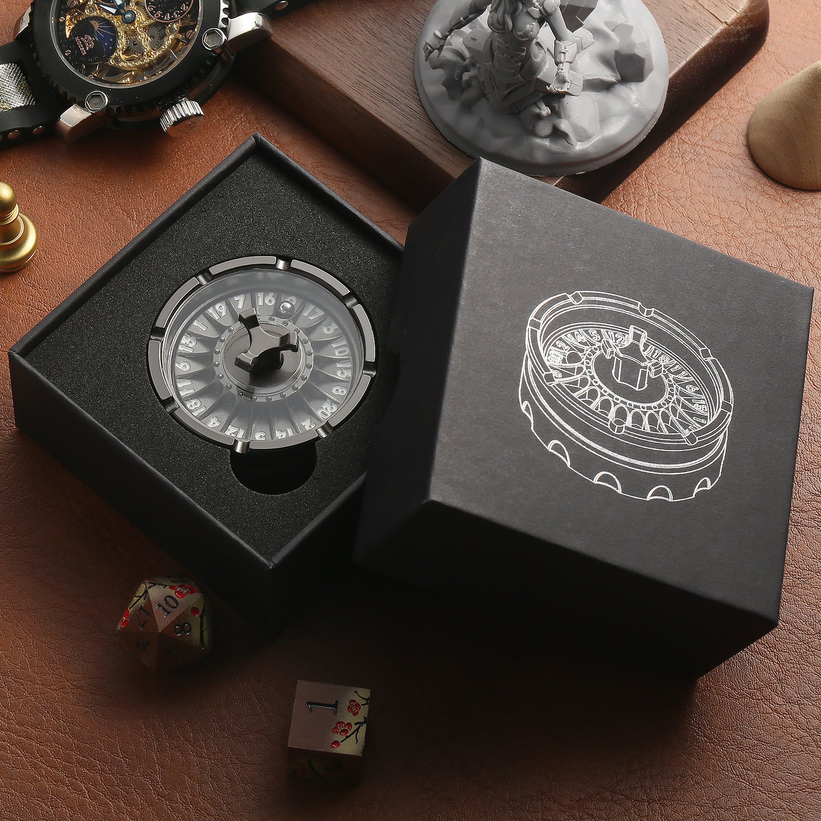 New Design D20 Roulette Dice Wheel Fidget Spinner Vintage Dragon Rotatable Fingertip Gyro Metal Dice RPG Role Playing Game Props