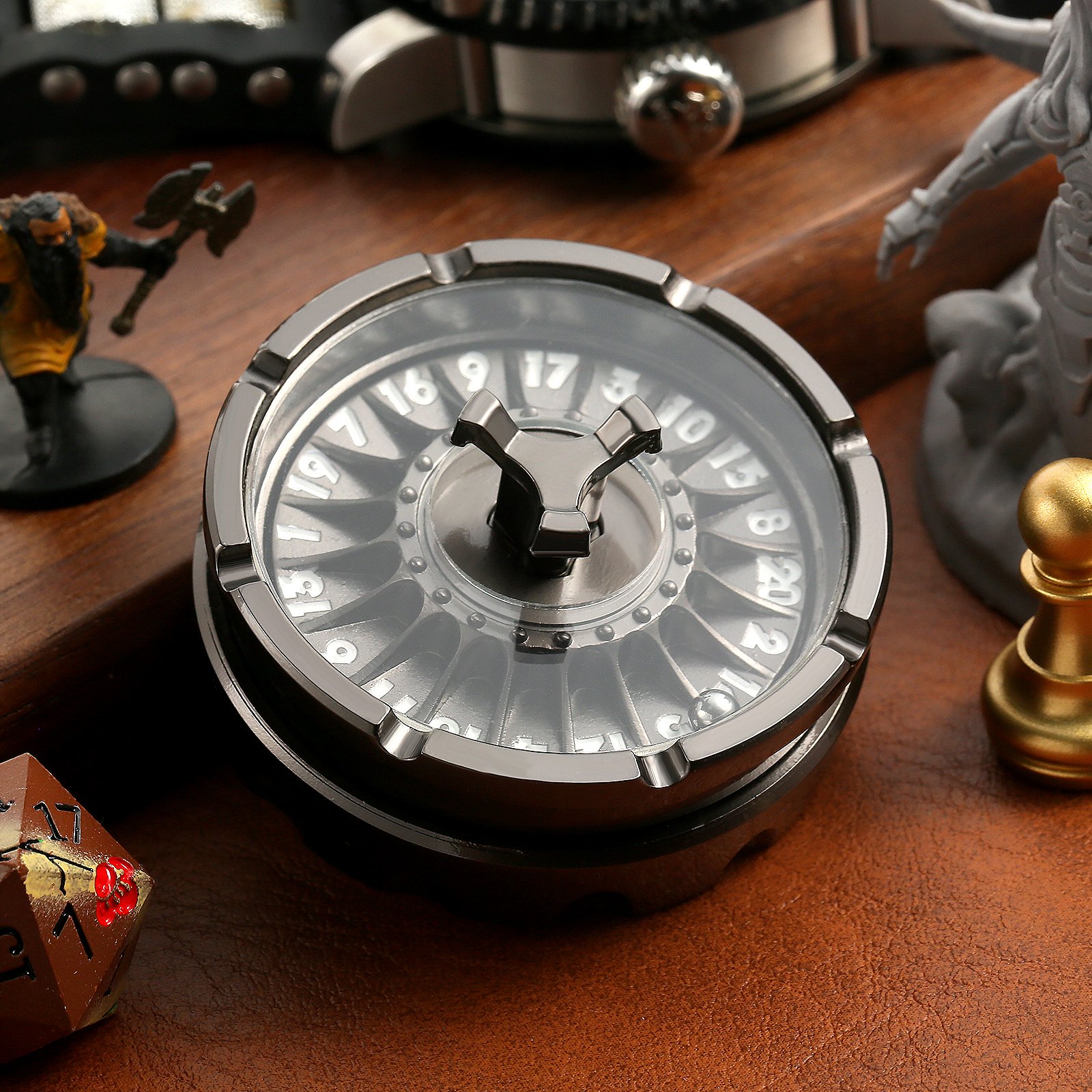 New Design D20 Roulette Dice Wheel Fidget Spinner Vintage Dragon Rotatable Fingertip Gyro Metal Dice RPG Role Playing Game Props
