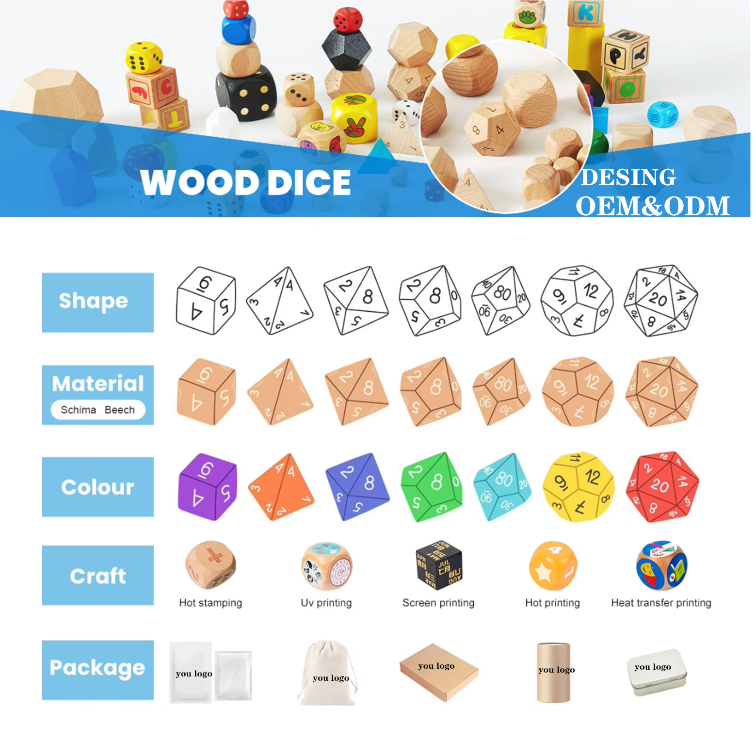 Custom Wood Dice Large Kids Natural Wooden Dice Set Educational Toy Children Game Wood Dice